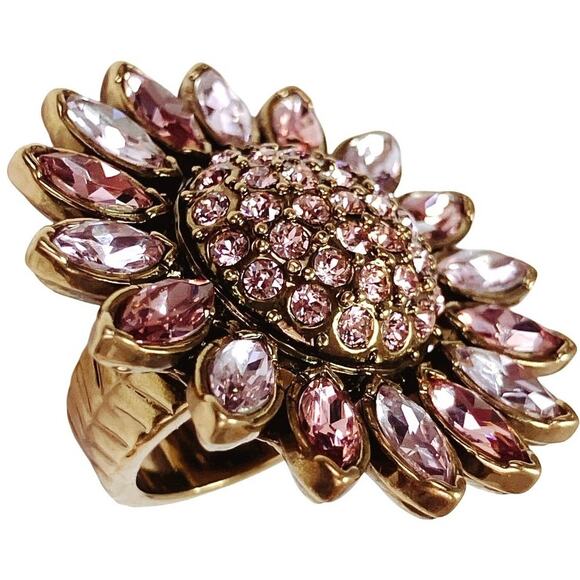 Heidi Daus Divine Miss Daisy Blush Swarovski Crystal Flower Cocktail Ring Size 7 - Picture 3 of 14
